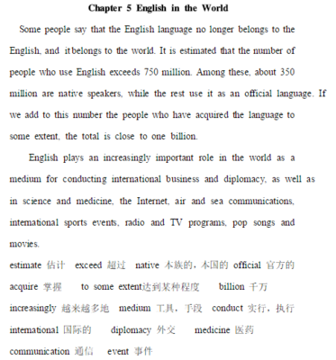 初中英语短文:13篇初中英语阅读短文--English in the World(带翻译)